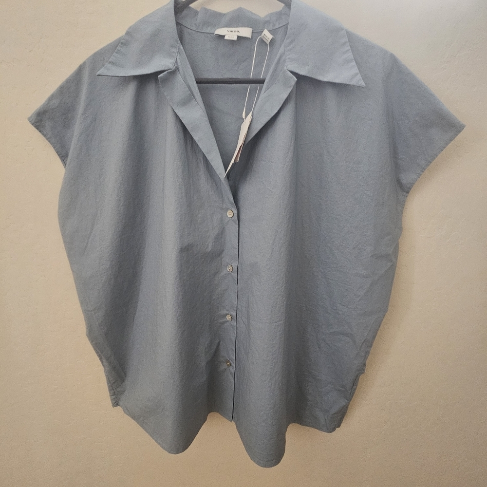 Vince Women's Blue Button-Up Blouse Top Extra Large NWT
